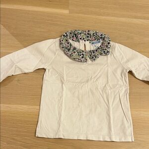 Jacadi Cream Long Sleeve Shirt with Floral Collar